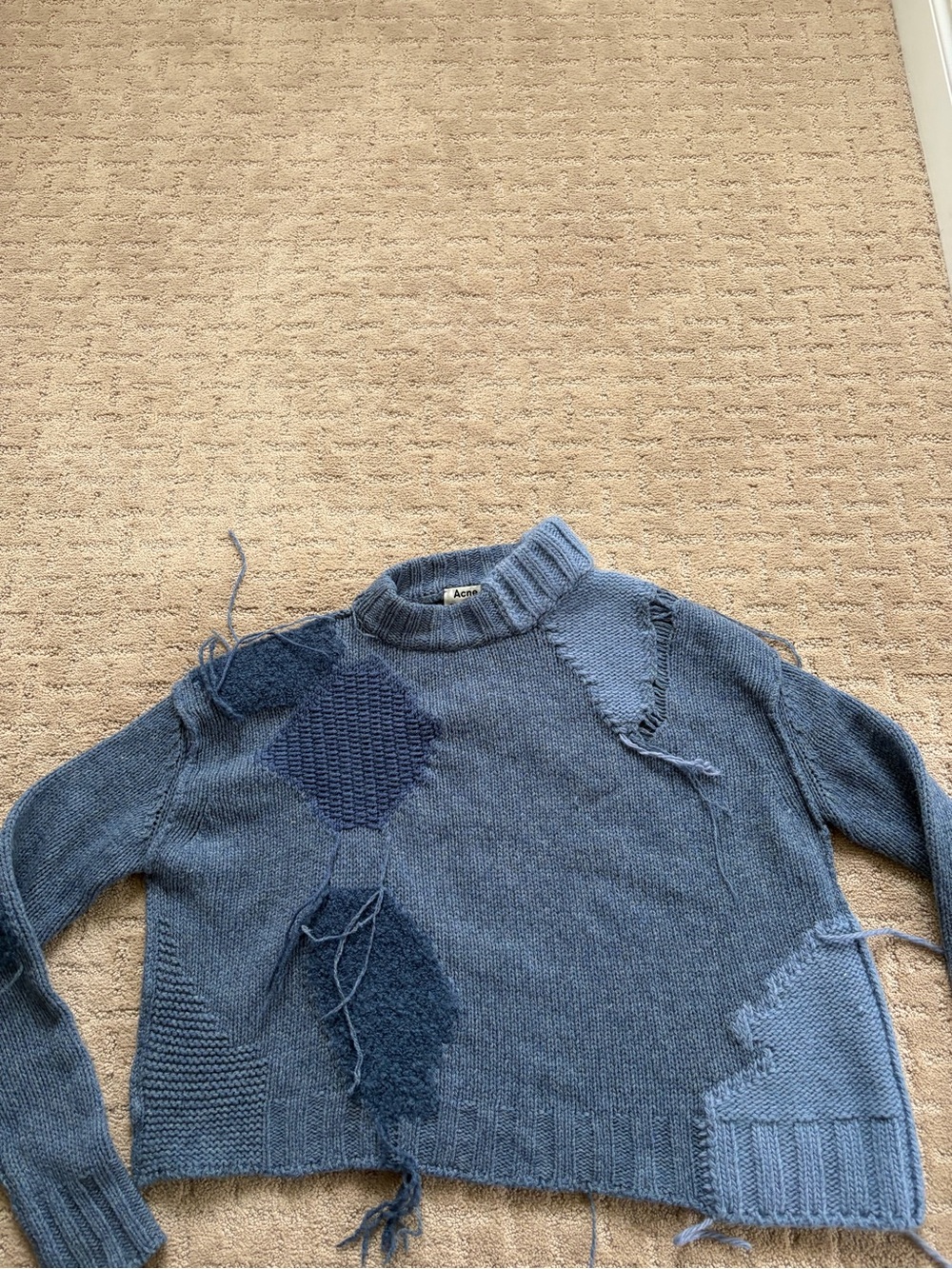 Acne Studios Blue Patchwork Crewneck Sweater